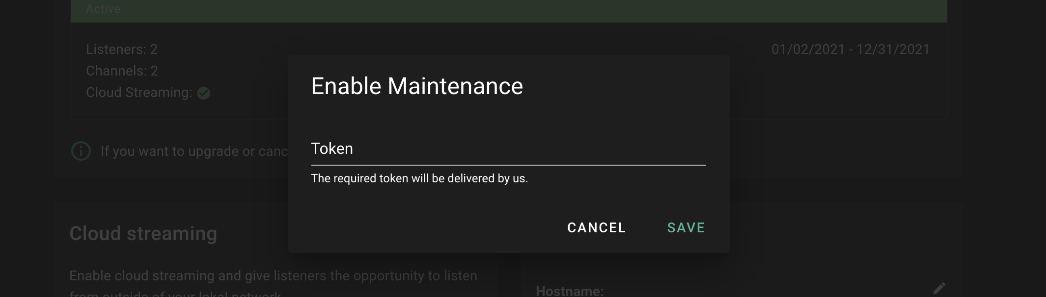 Maintenance Token